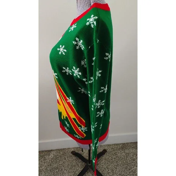 Ugly Christmas Sweater Cat Pizza Laser Eye Sz M Humor Holiday Party Unisex - Picture 4 of 8